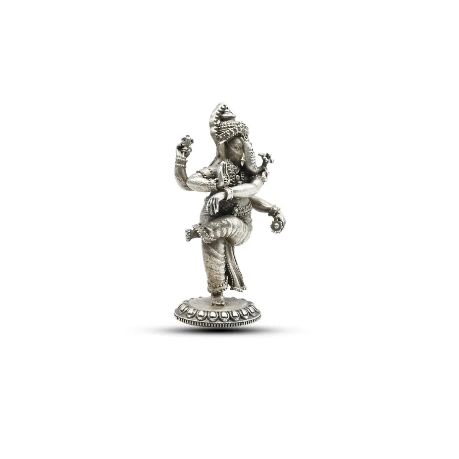 Premium Hand-carved Dancing Oxidized Silver Ganpati for Home & Car Decor