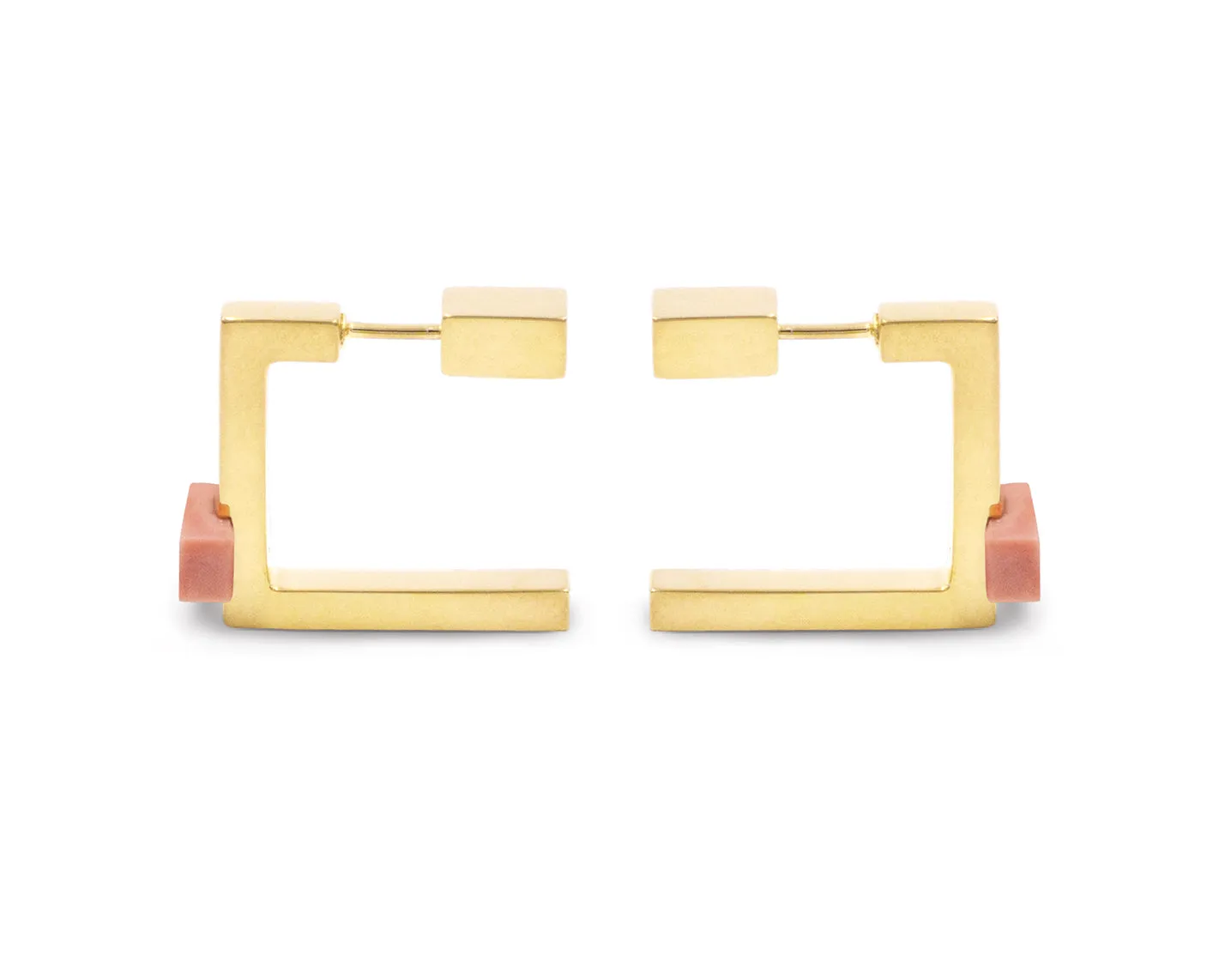 Quadrato Studs Gold with Pink Opal