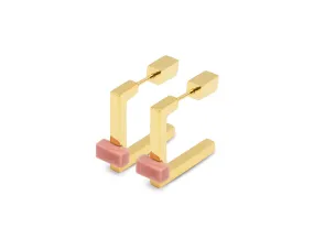 Quadrato Studs Gold with Pink Opal