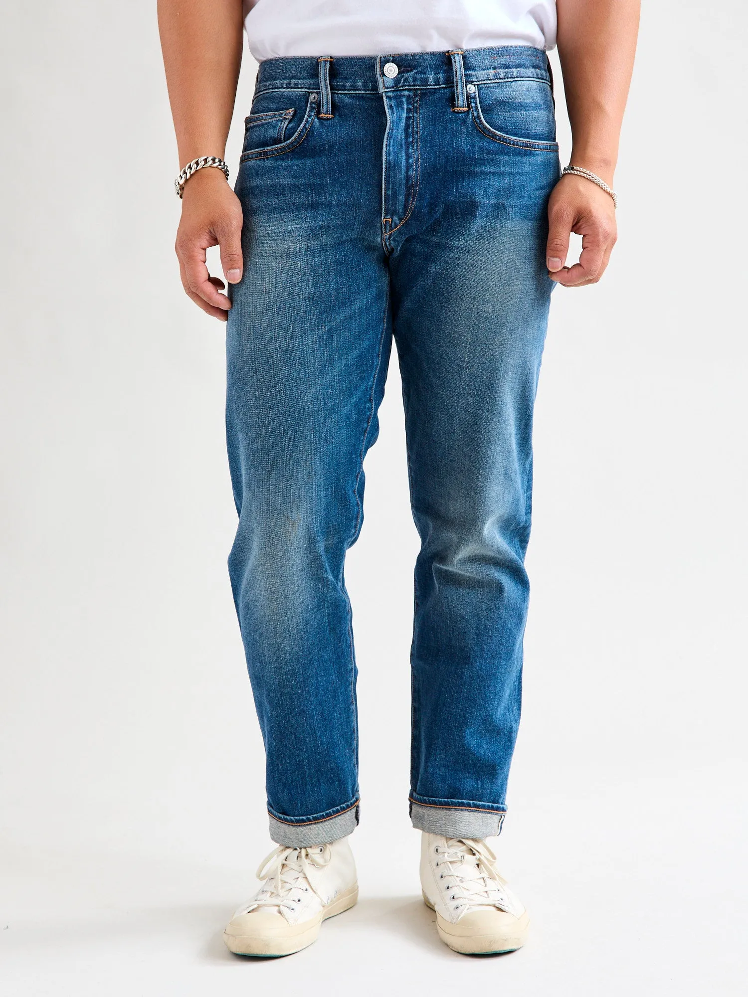 "Rain" 10.5oz Washed Indigo Stretch Selvedge Denim - Pen Slim