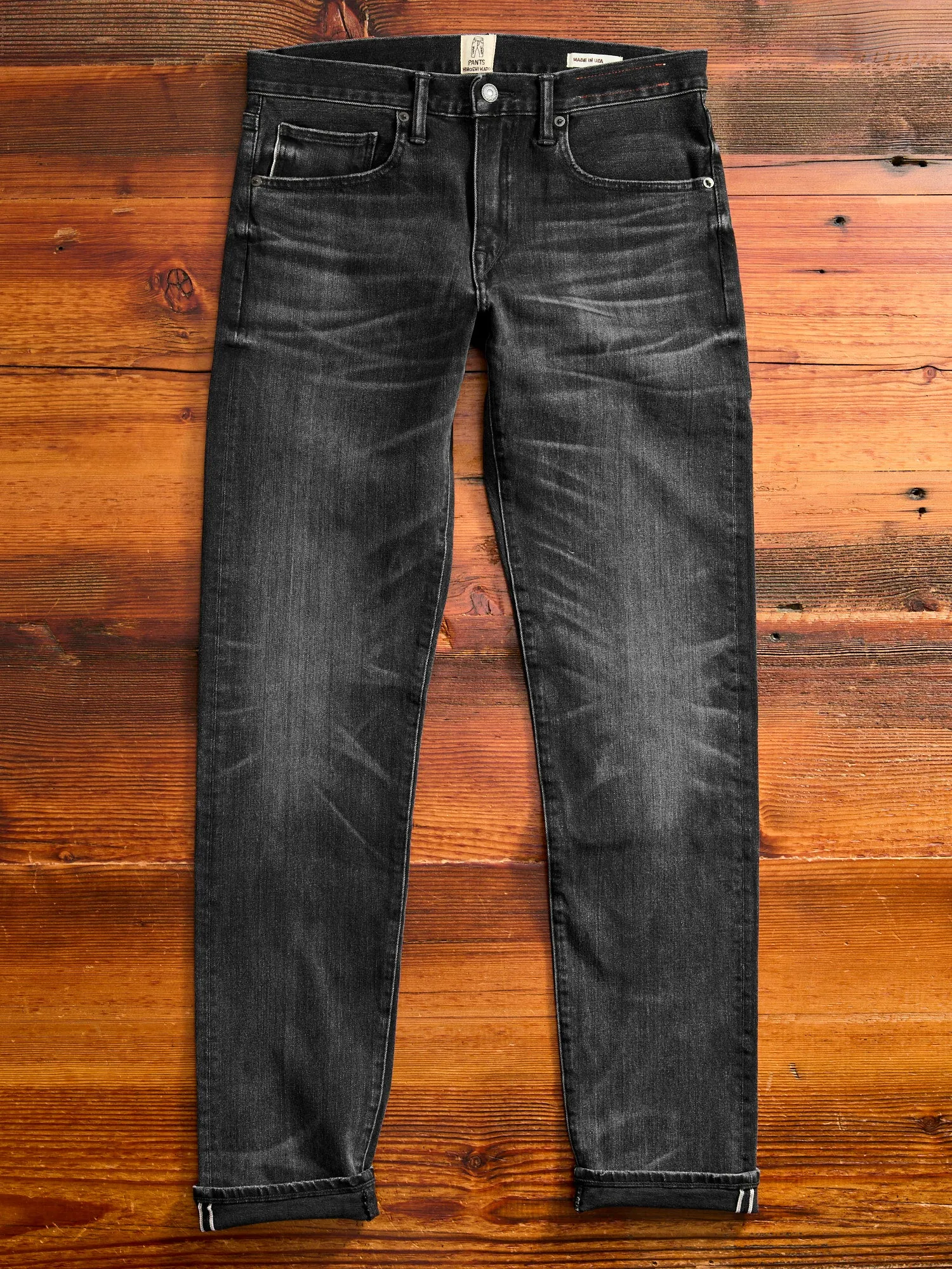 "Rilo" 10.5oz Washed Black Stretch Selvedge Denim - Pen Slim