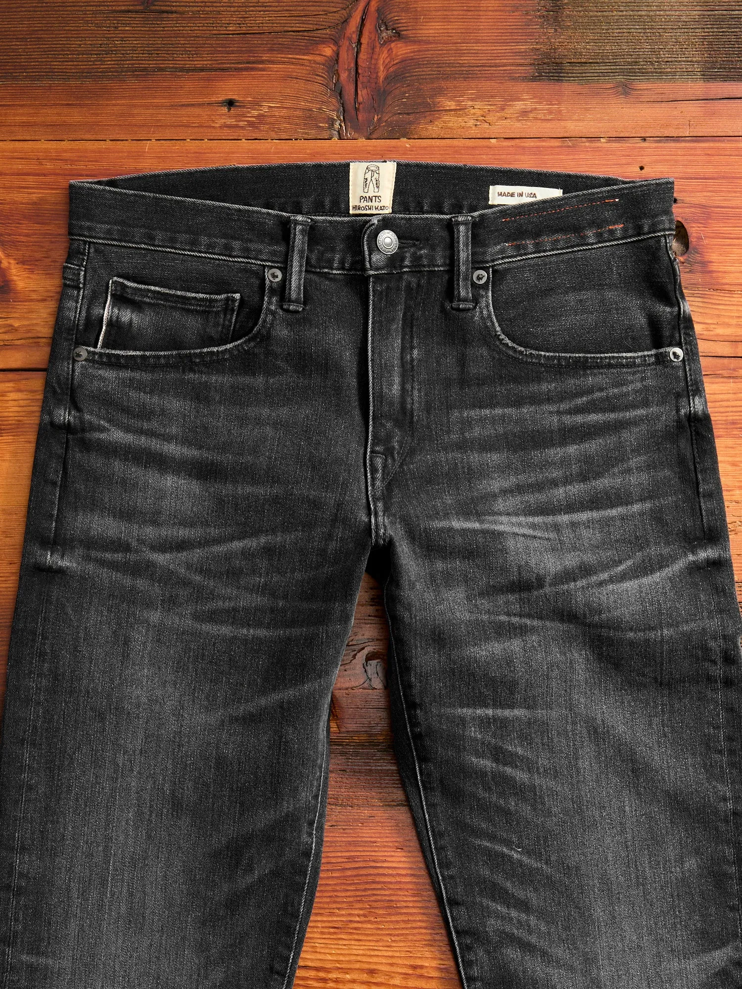 "Rilo" 10.5oz Washed Black Stretch Selvedge Denim - Pen Slim