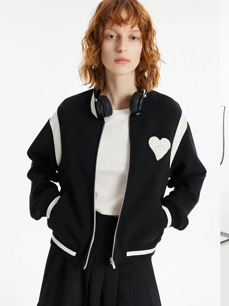 Reversible Heart-Shaped Sequins Women Baseball Jacket