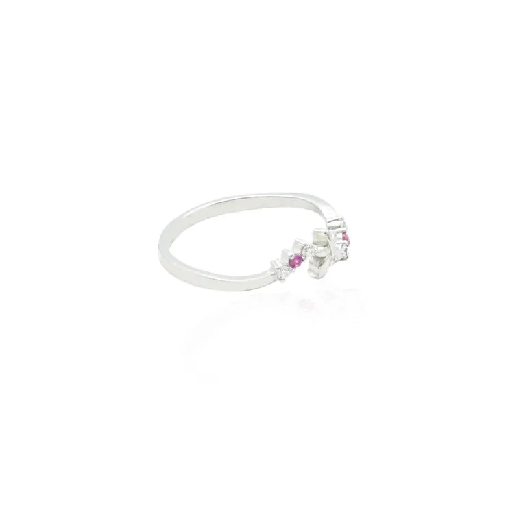 Silver Butterfly Pink Gem Ring