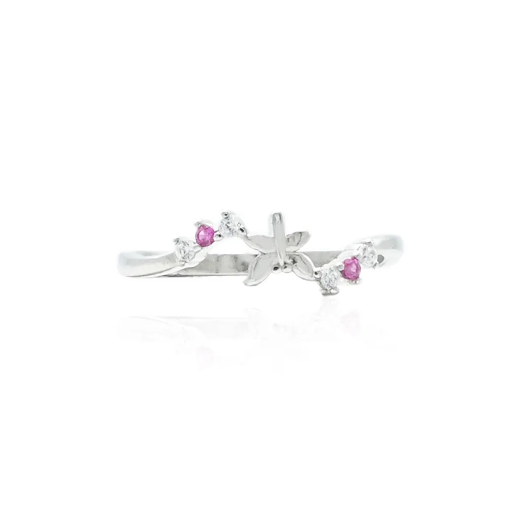 Silver Butterfly Pink Gem Ring