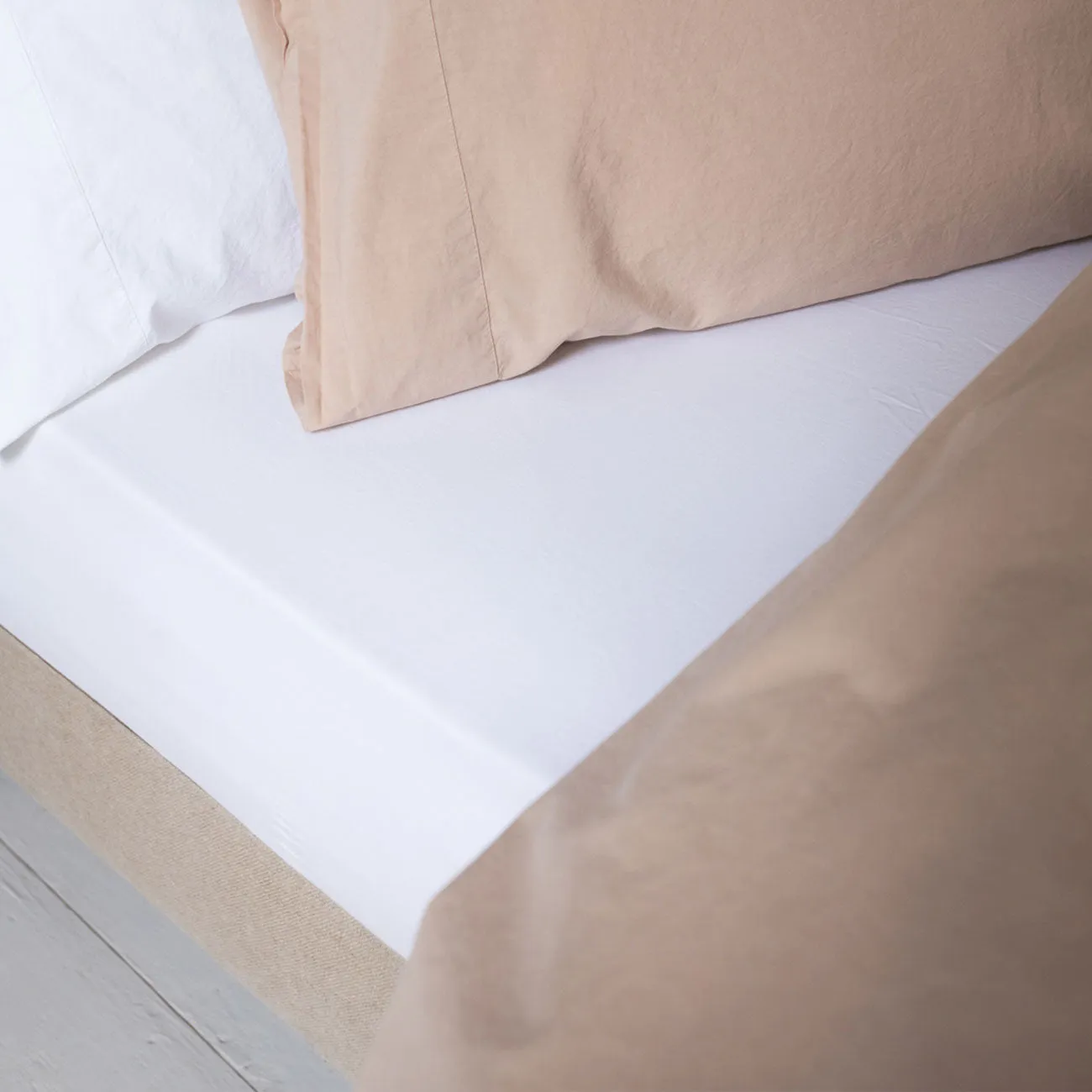 Single White Washed Cotton Percale Fitted Sheet