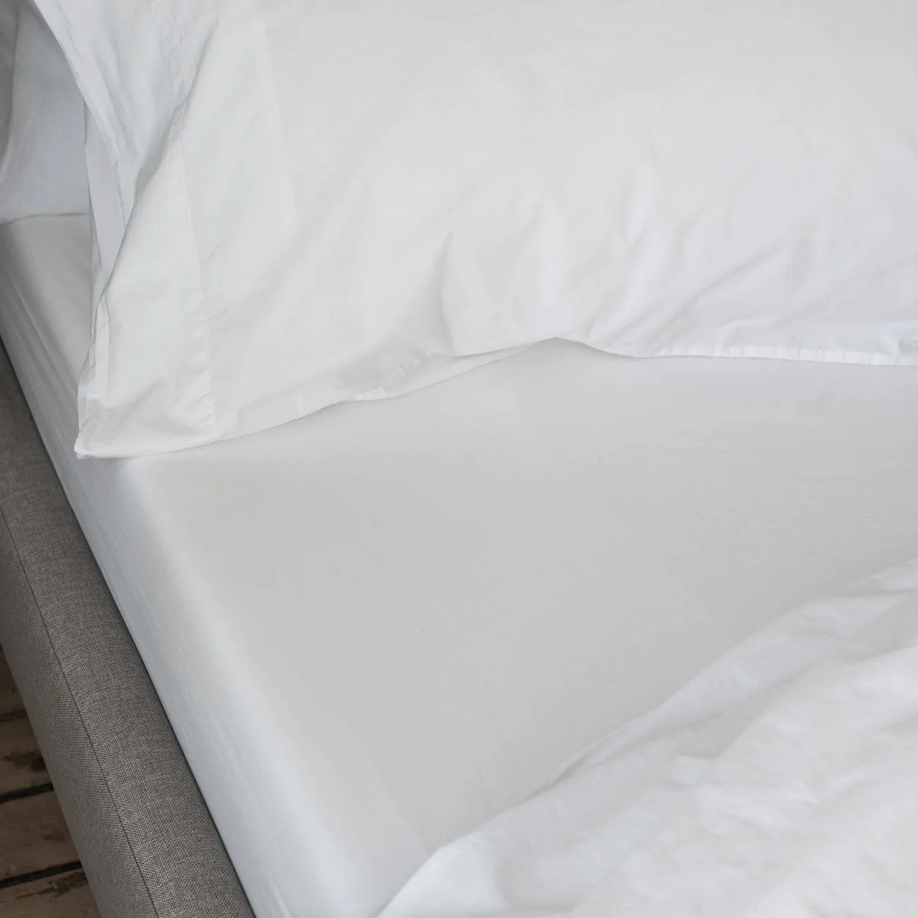 Single White Washed Cotton Percale Fitted Sheet