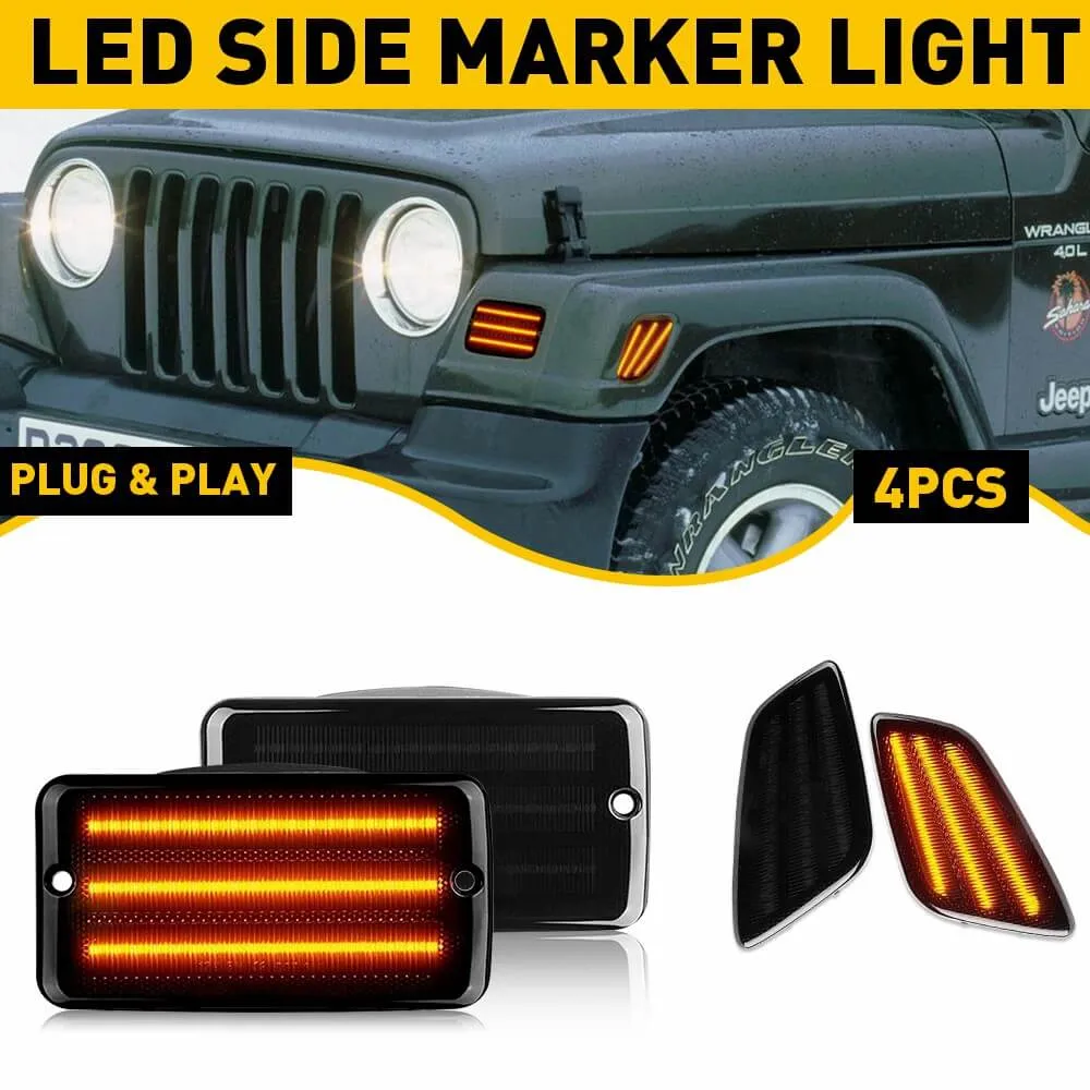 Smoke LED Front Bumper Turn Signal   Side Marker Light for 1997-2006 Jeep Wrangler TJ