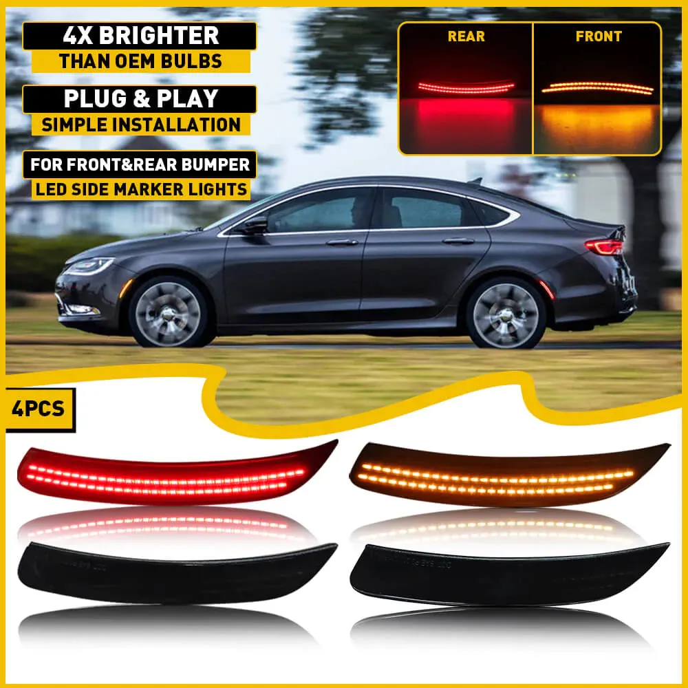 Smoked Shell Front and Rear Bumper LED Side Marker Light for 15-17 Chrysler 200