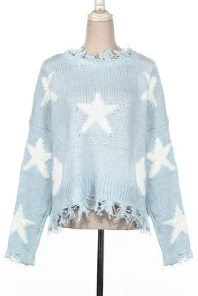 STAR PATTERN DISTRESSED HEM KNIT SWEATER 1 PACK