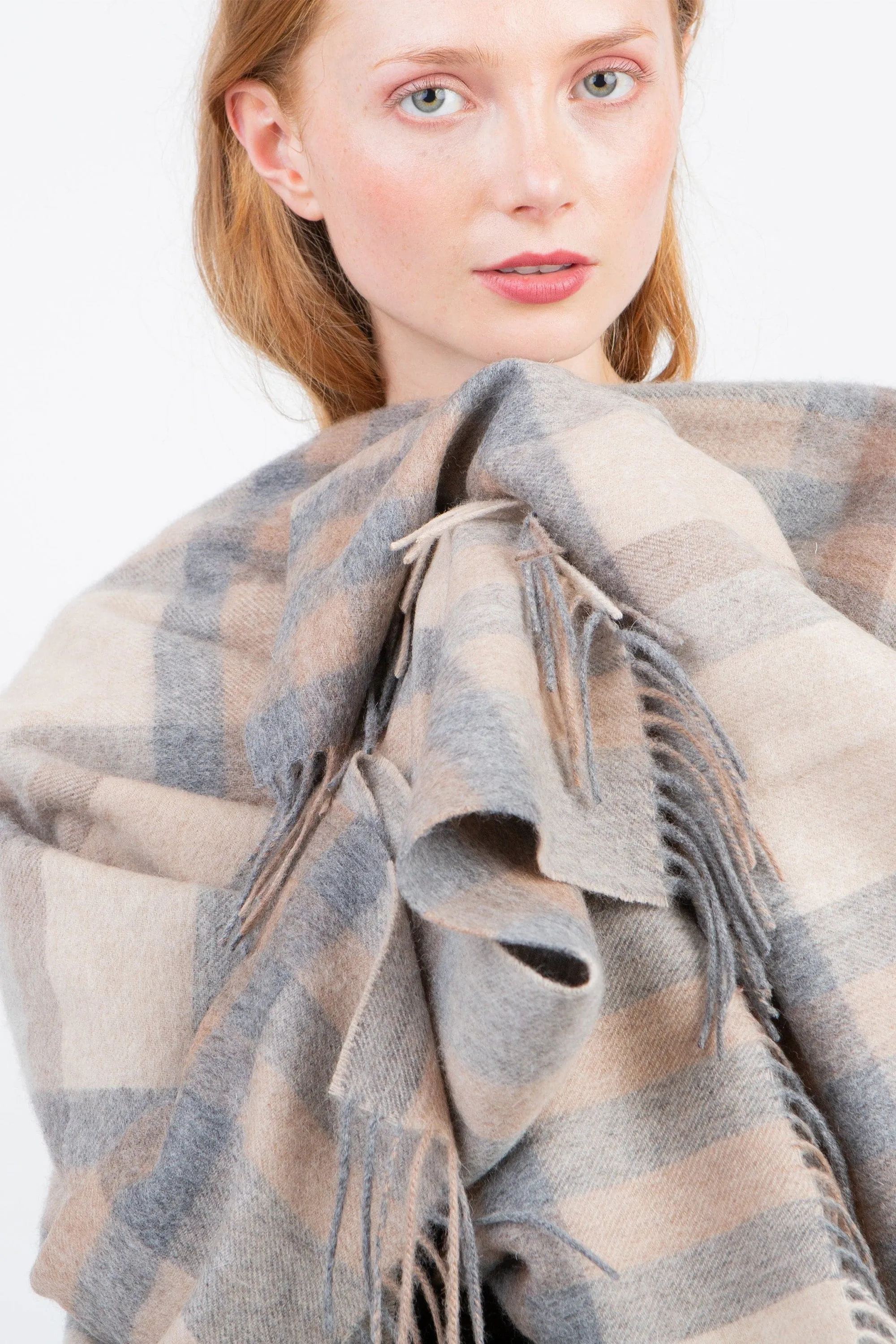 Tartan 2  Lambswool Wrap - Natural