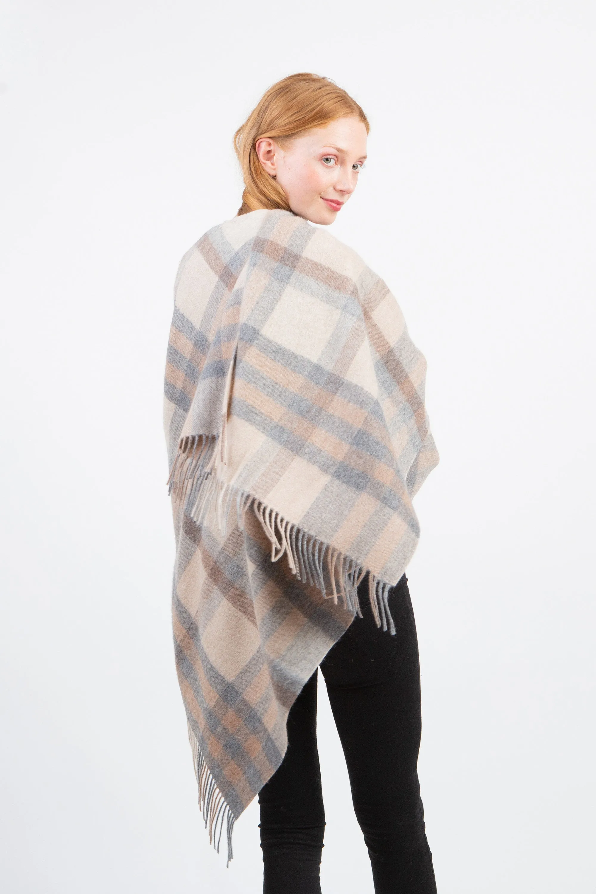 Tartan 2  Lambswool Wrap - Natural