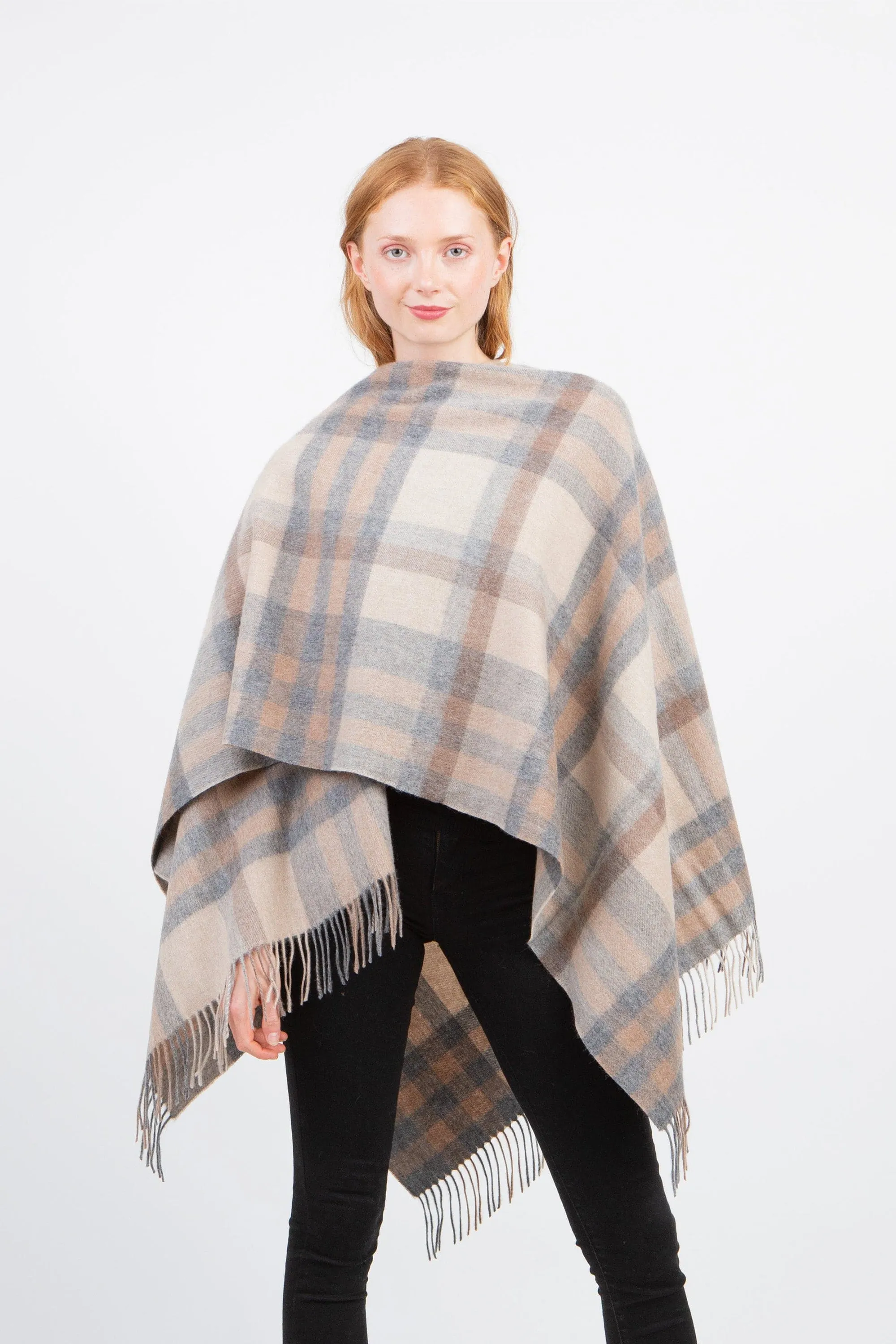 Tartan 2  Lambswool Wrap - Natural