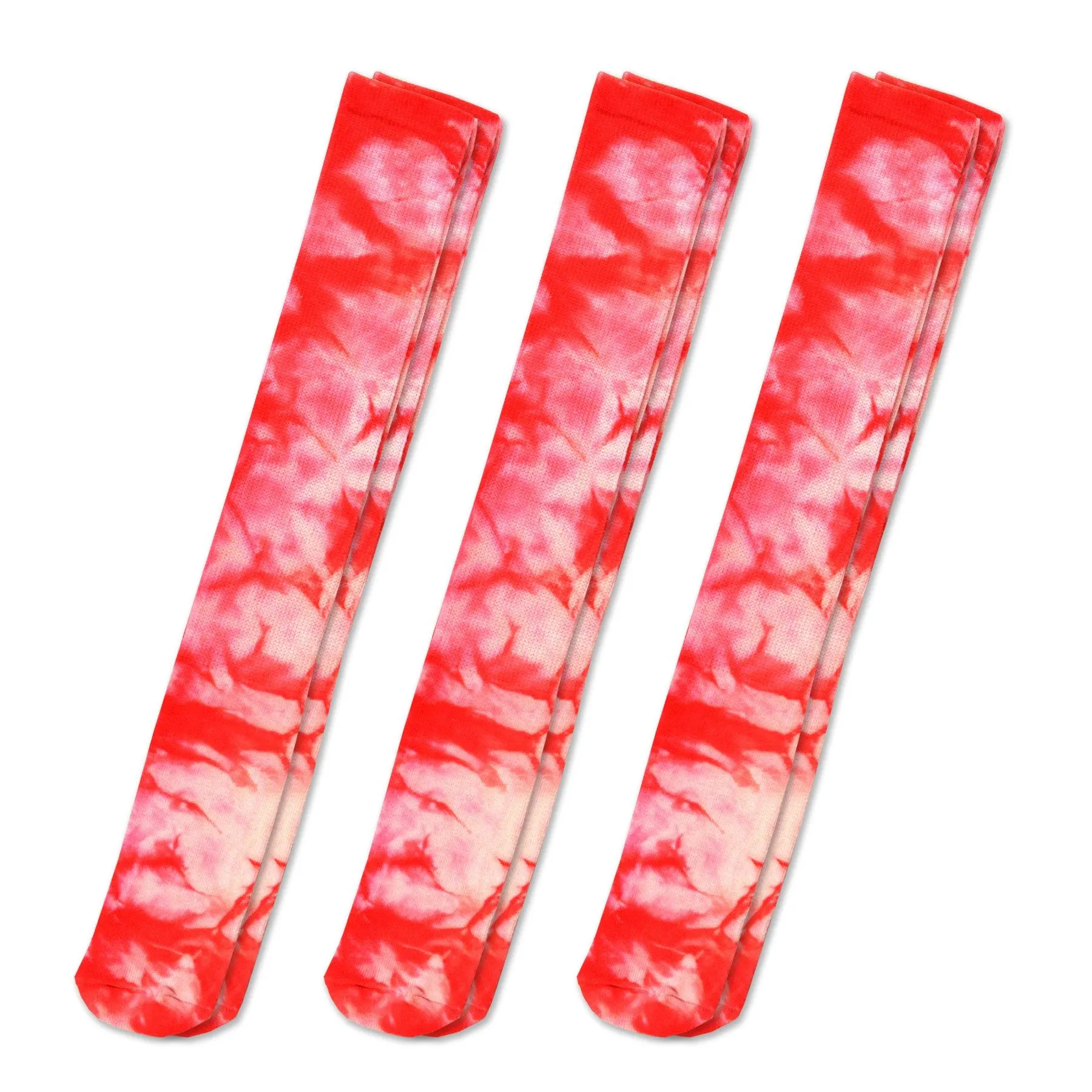 TeeHee Socks Unisex Soccer Cotton Over The Knee High Tie Dye Red 3-Pack (50528)