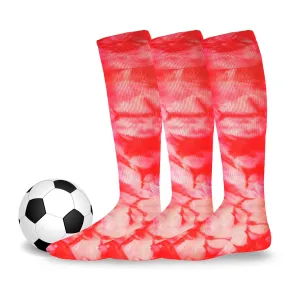 TeeHee Socks Unisex Soccer Cotton Over The Knee High Tie Dye Red 3-Pack (50528)