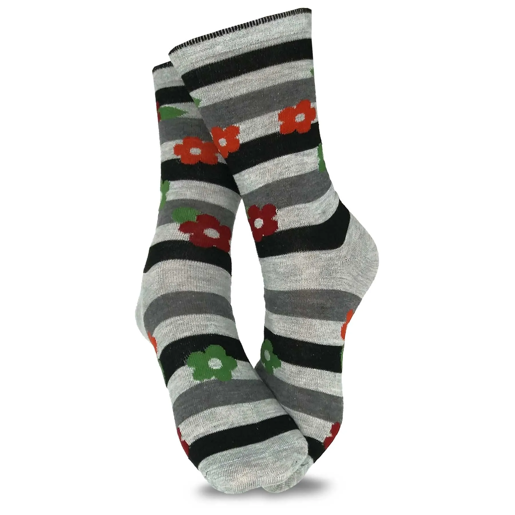 TeeHee Socks Women's Casual Polyester Crew Stripe and Flower 6-Pack (11196)