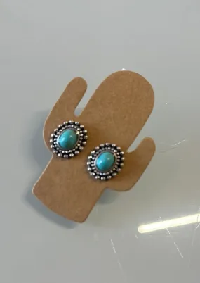 Turquoise Bead Concho Stud Earrings