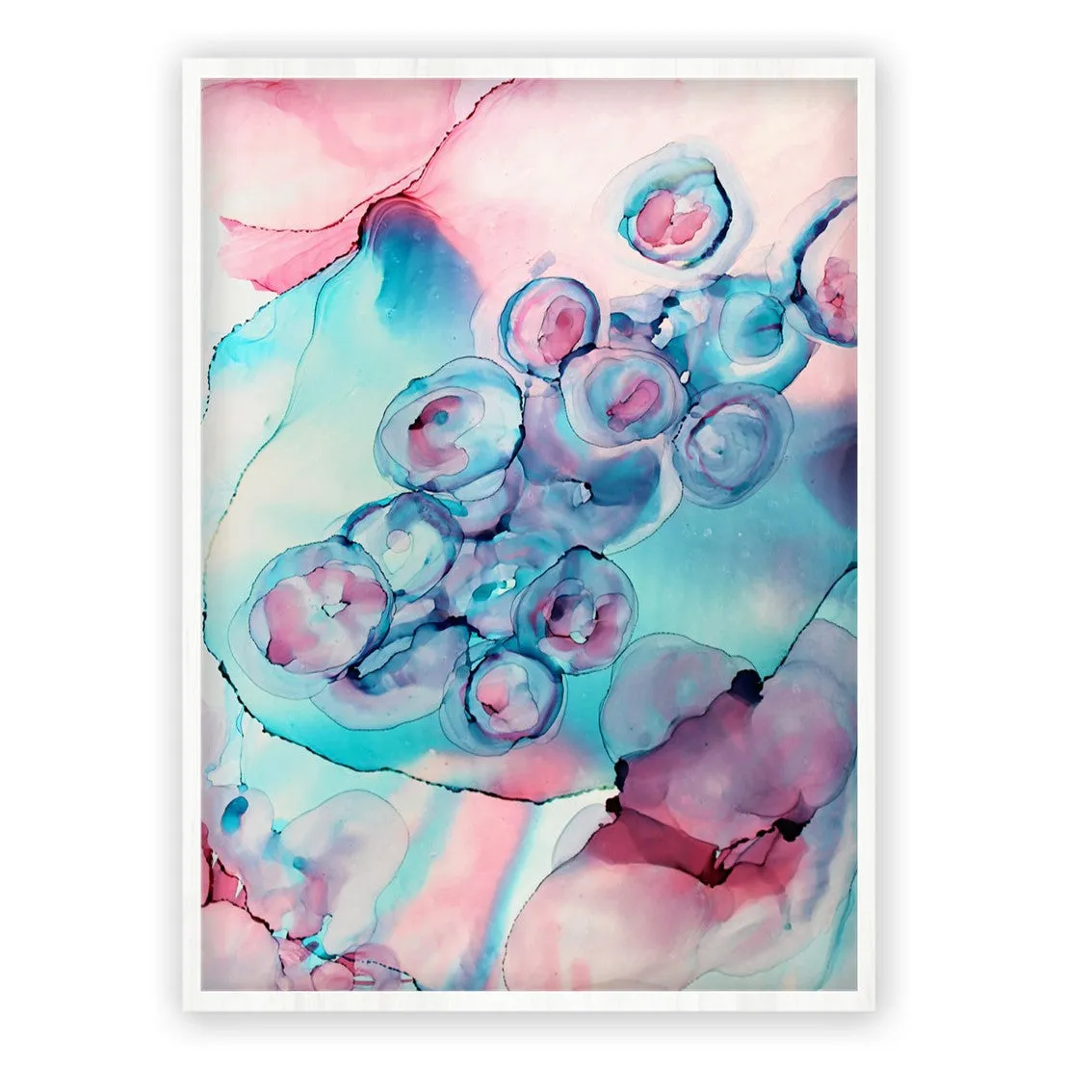 Vertical agua blue & pink abstract alcohol ink art print