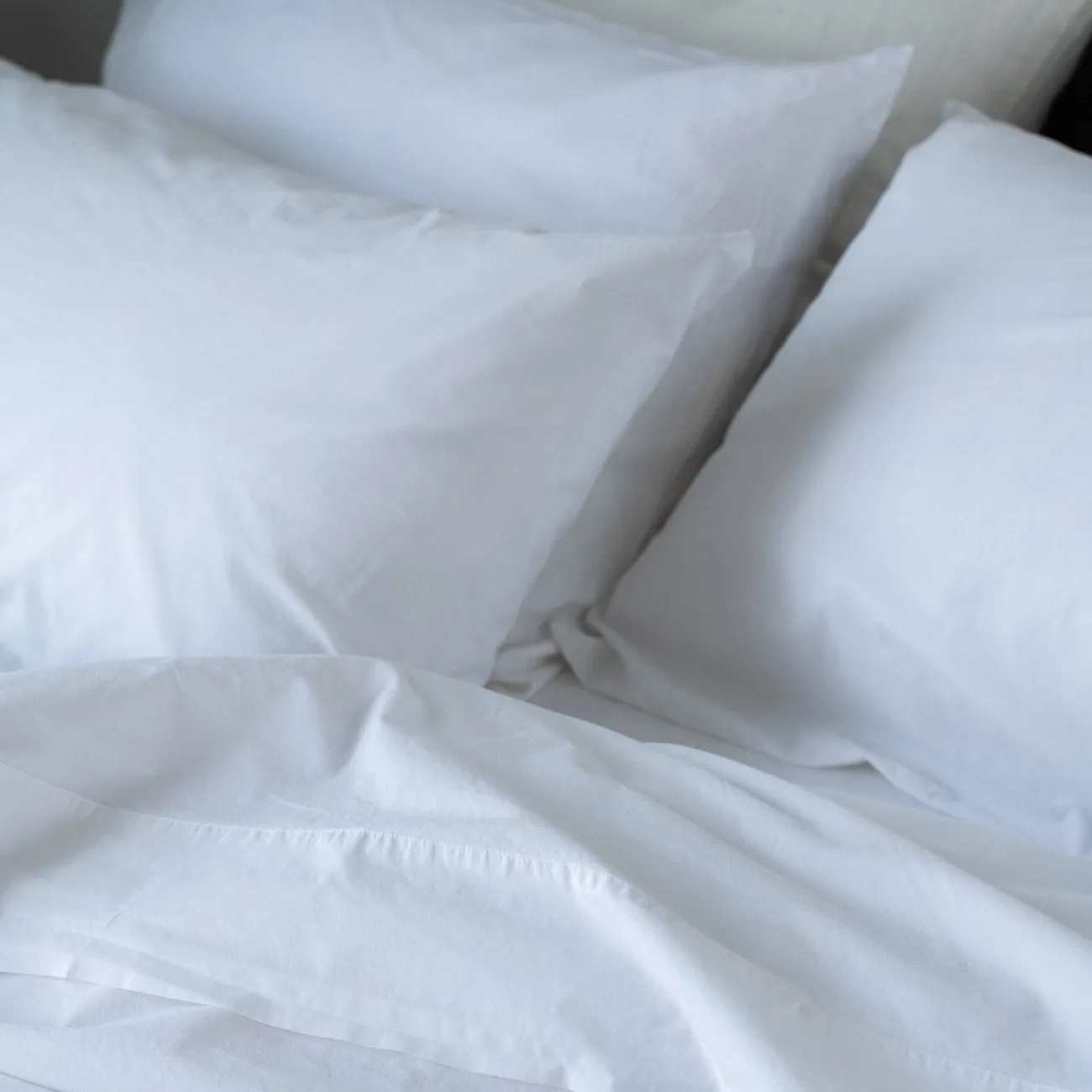 White Washed Cotton Percale Pillowcases (Pair)