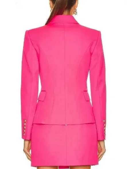 Women’s Double-Breasted Blazer and Skirt Set in Fuchsia Pink