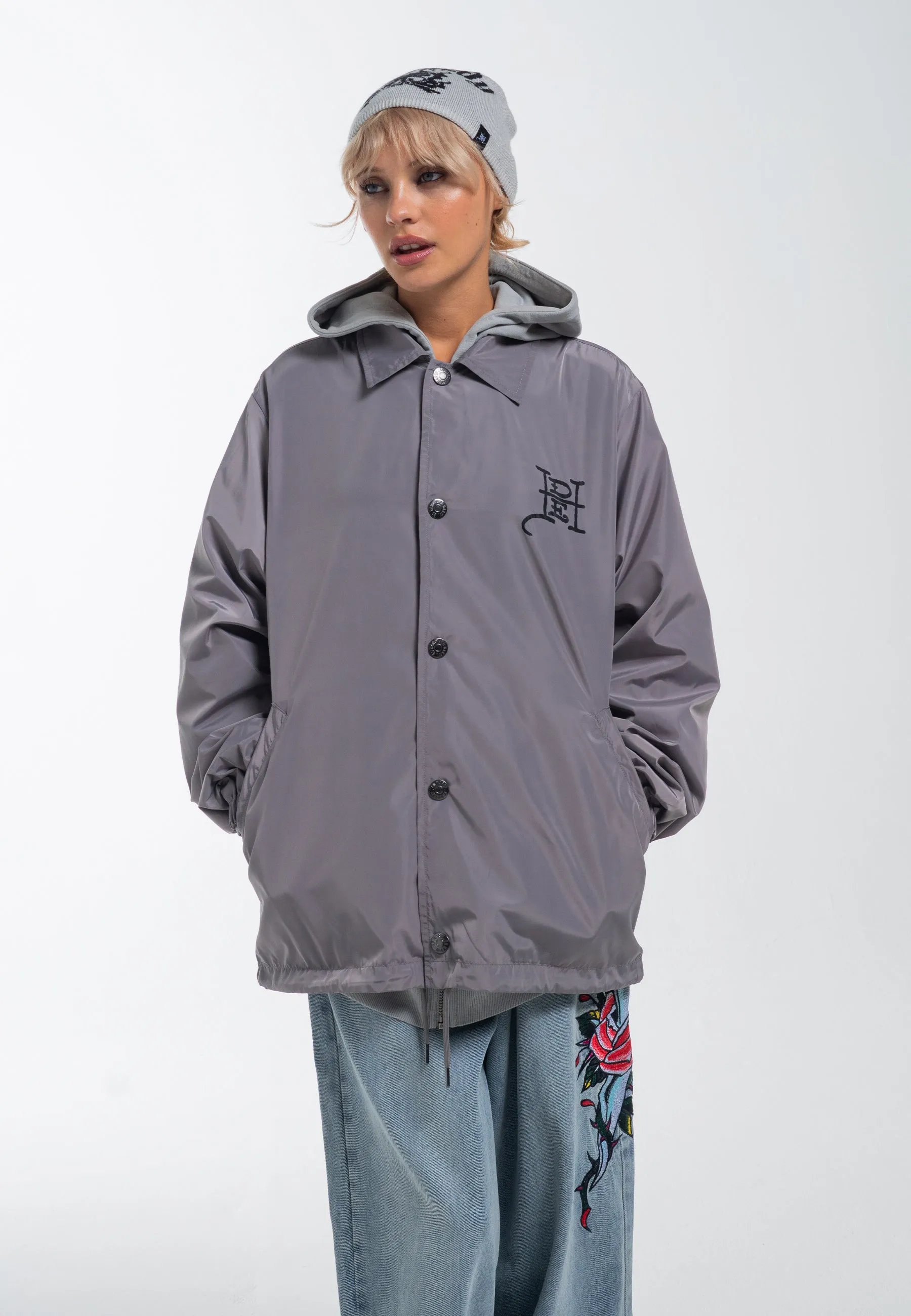 Womens Fireball Dragon Coach Jacket - Grey